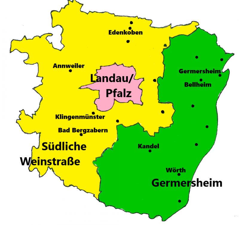 Landkarte der Region Südpfalz
